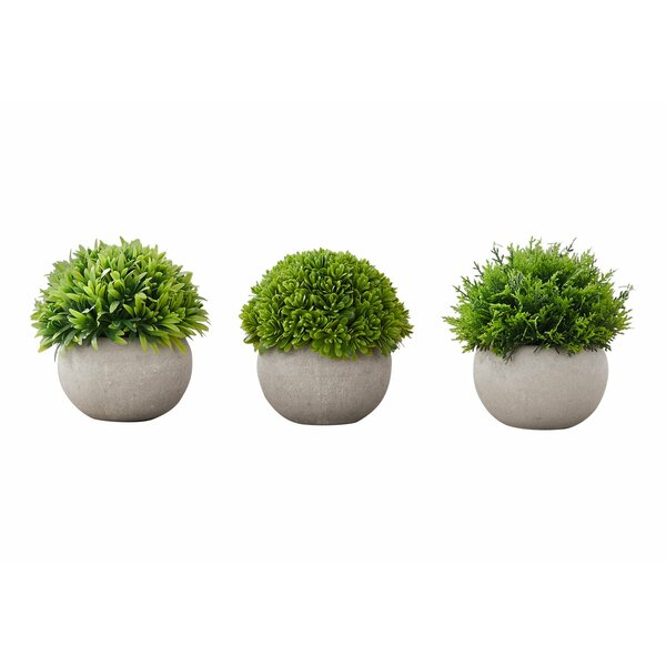 Monarch Specialties Artificial Plant, 5" Tall, Grass, Indoor, Faux, Fake, Table, Greenery, Potted, Set Of 3, Decorative I 9589